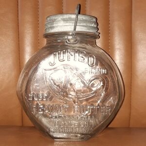 Antique Vintage Jumbo Brand Glass 2lb Peanut Butter Jar